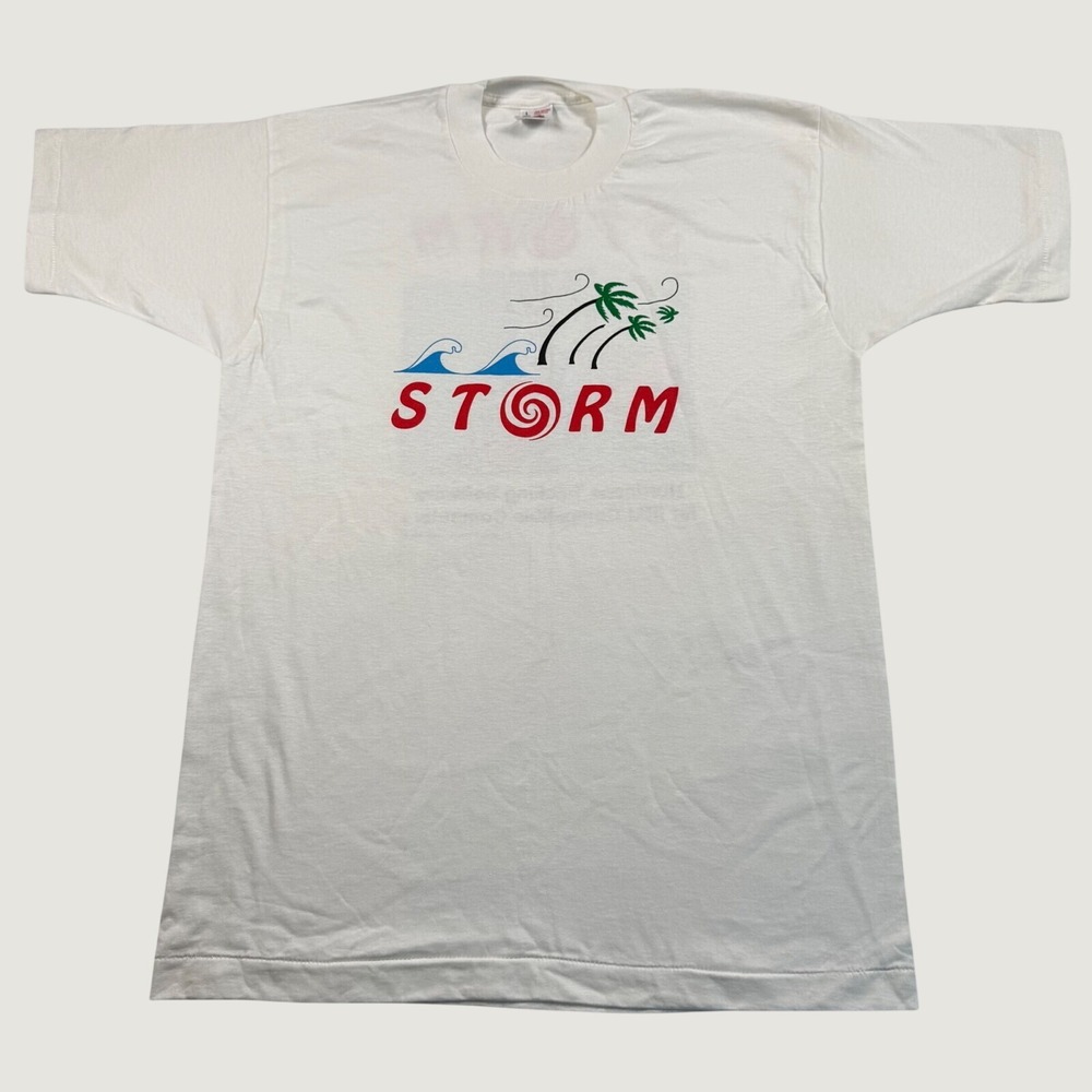 Vintage 90s STORM Hurricane Tracking Software T-Shirt IBM Tech Promo White L